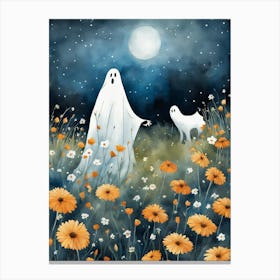 Sheet Ghost In A Field Of Flowers Painting (29) Canvas Print