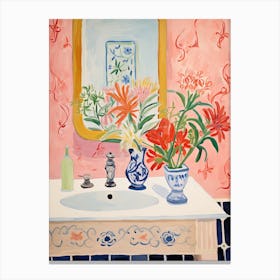 Bathroom Vanity Painting With A Snapdragon Bouquet 1 Canvas Print