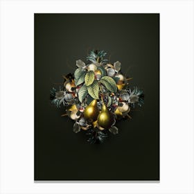 Vintage Pear Fruit Wreath on Olive Green n.0605 Canvas Print