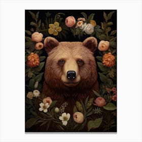 Brown Bear Portrait With Rustic Flowers 0 Canvas Print