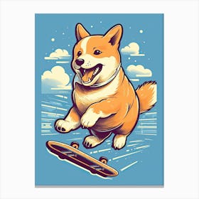 Shiba Inu Dog Skateboarding Illustration 3 Canvas Print