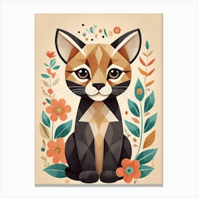 Floral Cute Baby Puma Nursery Illustration (60) Canvas Print