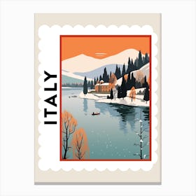Retro Winter Stamp Poster Lake Como Italy 1 Canvas Print