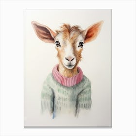 Baby Animal Watercolour Goat 1 Canvas Print