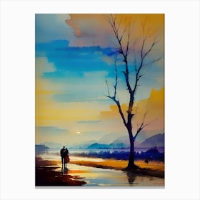 Couple Walking By The Water Canvas Print