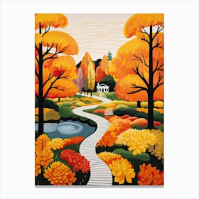 Alnwick Garden, United Kingdom In Autumn Fall Illustration 1 Canvas Print