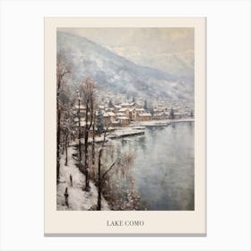 Vintage Winter Painting Poster Lake Como Italy Canvas Print