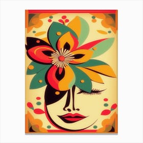 Eclectic Flower Face 1970s Retro Motif Canvas Print