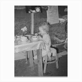Daughter Of Day Laborer Eating Lunch In Tent Home Near Spiro, Oklahoma, Sequoyah County By Russell Lee Canvas Print