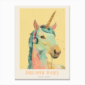 Pastel Unicorn Listening To Music With Headphones 1 Poster Canvas Print