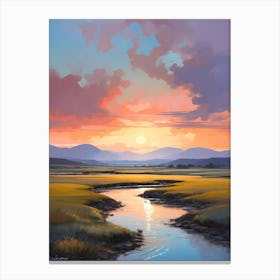 Sunset Over A River Canvas Print