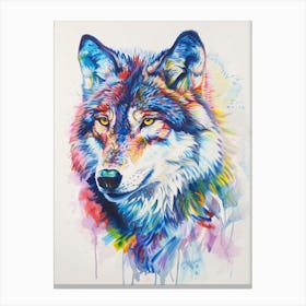 Arctic Wolf Colourful Watercolour 3 Canvas Print