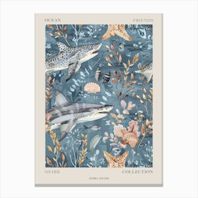 Pastel Blue Zebra Shark Watercolour Seascape Pattern 1 Poster Canvas Print