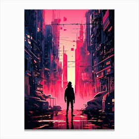 Cyberpunk City, neon light art Canvas Print