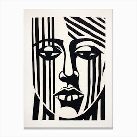 Linocut Inspired Face Black & White 1 Canvas Print
