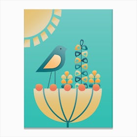 Mid-Century Bird And Flower Canvas Print