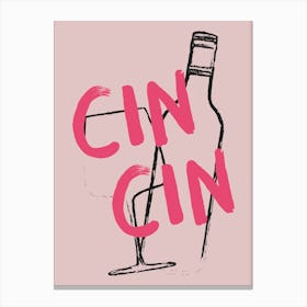 Pink Cin Cin Hand Drawn Illustrated Kitchen Bar Cart Art Canvas Print