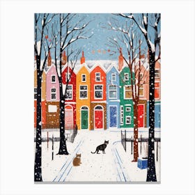 Cat In The Streets Of Matisse Style London With Snow 5 Canvas Print