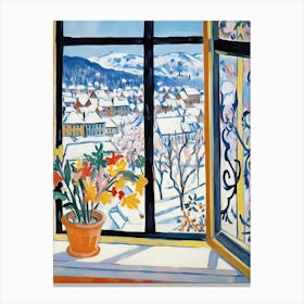 The Windowsill Of Lucerne   Switzerland Snow Inspired By Matisse 4 Canvas Print