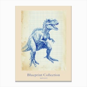 Baryonyx Dinosaur Blue Print Sketch 3 Poster Canvas Print