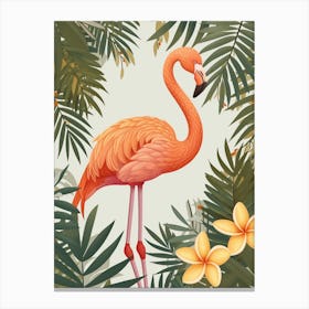 American Flamingo And Frangipani Minimalist Illustration 3 Canvas Print