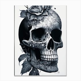 Skull With Watercolor 2 Effects Linocut Canvas Print