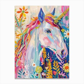 Floral Unicorn In The Meadow Floral Fauvism Inspired 3 Canvas Print
