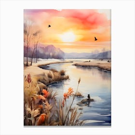 Watercolor Of A River Canvas Print