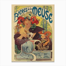 Bieres De La Meuse Poster, Alphonse Mucha Canvas Print