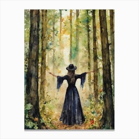 Forest Bathing ~ witchy yoga spiritual woods witch healing of the spirit, nature spirits, singing praying, watercolor painting artwork pagan Canvas Print