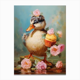 Cupcake Floral Ornamental Duckling Painting Canvas Print