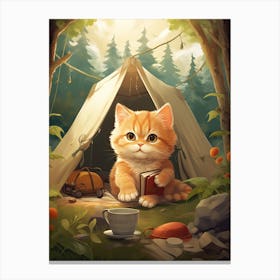 Kawaii Cat Drawings Camping 1 Canvas Print