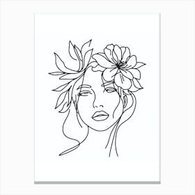 Woman's Face With Flower Line Art Canvas Print