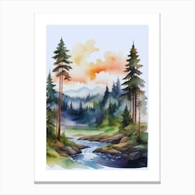 Taiga watercolor landscape, high quality watercolor forest background.9 Canvas Print