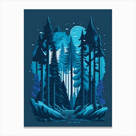 A Fantasy Forest At Night In Blue Theme 36 Canvas Print