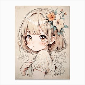 Anime Girl With Flowers 1 Canvas Print