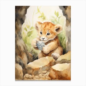 Hiking Watercolour Lion Art Painting 2 Canvas Print