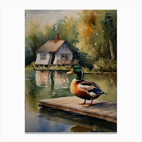 Duck On A Dock Wall Art Above Tv Canvas Print