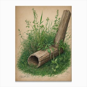 Old Log In The Grass Canvas Print