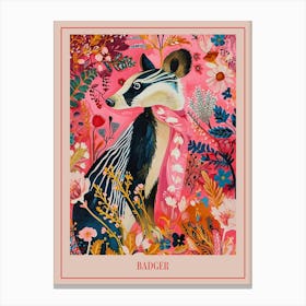 Floral Animal Painting Badger 2 Poster Canvas Print