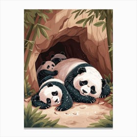 Giant Panda Family Sleeping In A Cave Storybook Illustration 1 Canvas Print