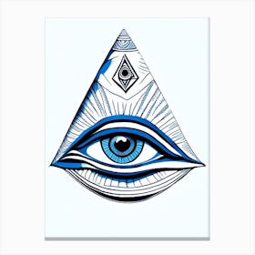 Eye Of Horus Symbol Blue And White Line Drawing Canvas Print