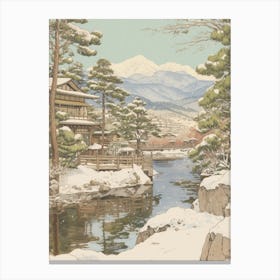 Vintage Winter Illustration Hakone Japan 1 Canvas Print