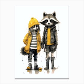 Raccoon Girl And Raccoon Boy  Canvas Print