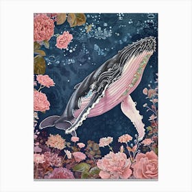 Floral Animal Painting Humpback Whale 3 Canvas Print