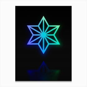 Neon Blue and Green Abstract Geometric Glyph on Black n.0027 Canvas Print