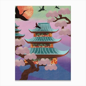 Japan House,sakura,blossoms,japandi Canvas Print
