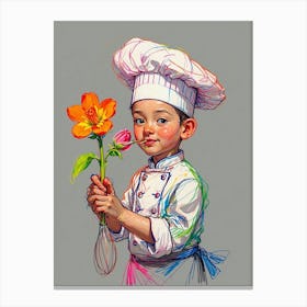 Chef Boy Holding Flowers Canvas Print