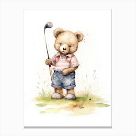 Golf Teddy Bear Painting Watercolour 4 Canvas Print