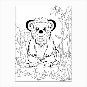 Line Art Jungle Animal Emperor Tamarin 4 Canvas Print
